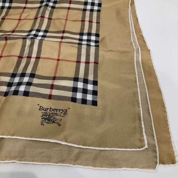 #26 Burberry Beige  Check Silk Scarf Sku# 85315 (Gently Used) - Picture 7 of 13